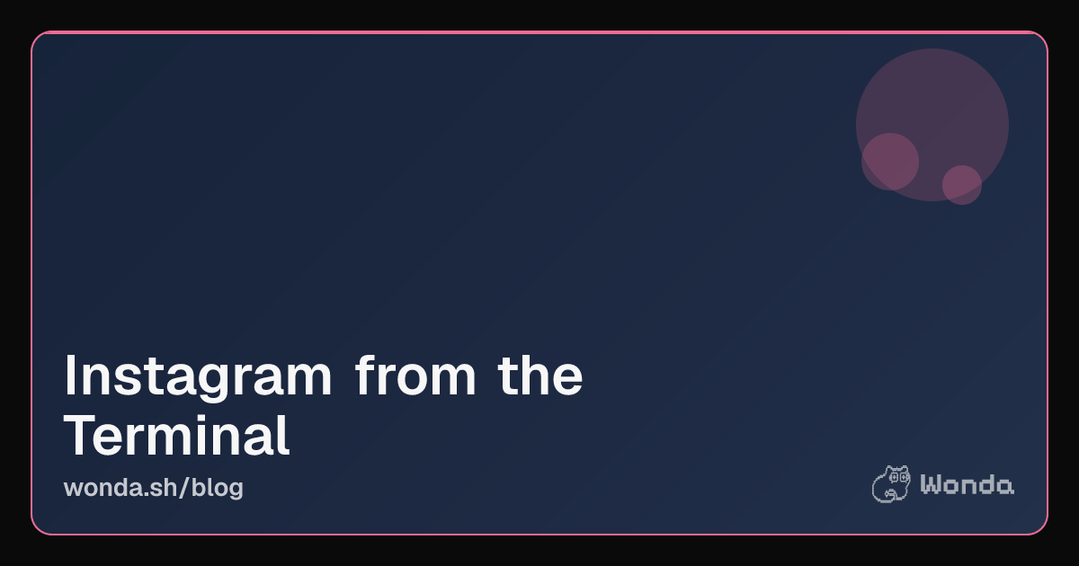 Terminal window showing Wonda CLI commands for generating and publishing Instagram content