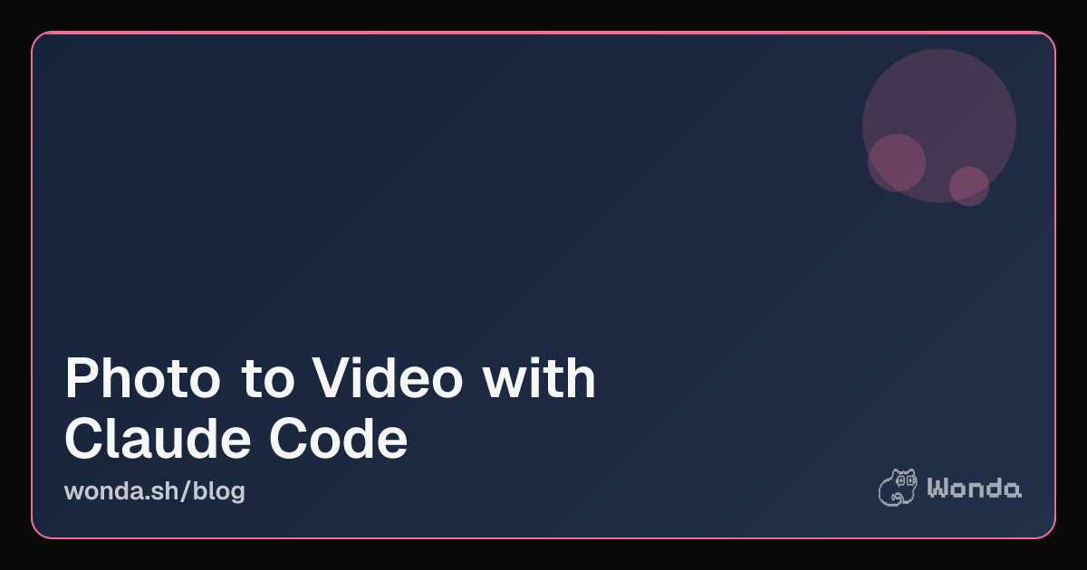 Terminal showing a Claude Code conversation that animates a still photo into a vertical TikTok clip using Wonda